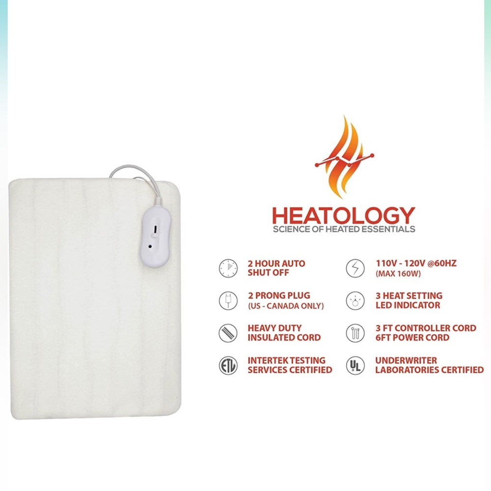 Heatology Heated Electric Blanket Pad Fast Heating (30” x 61”, White) - Picture 4 of 7